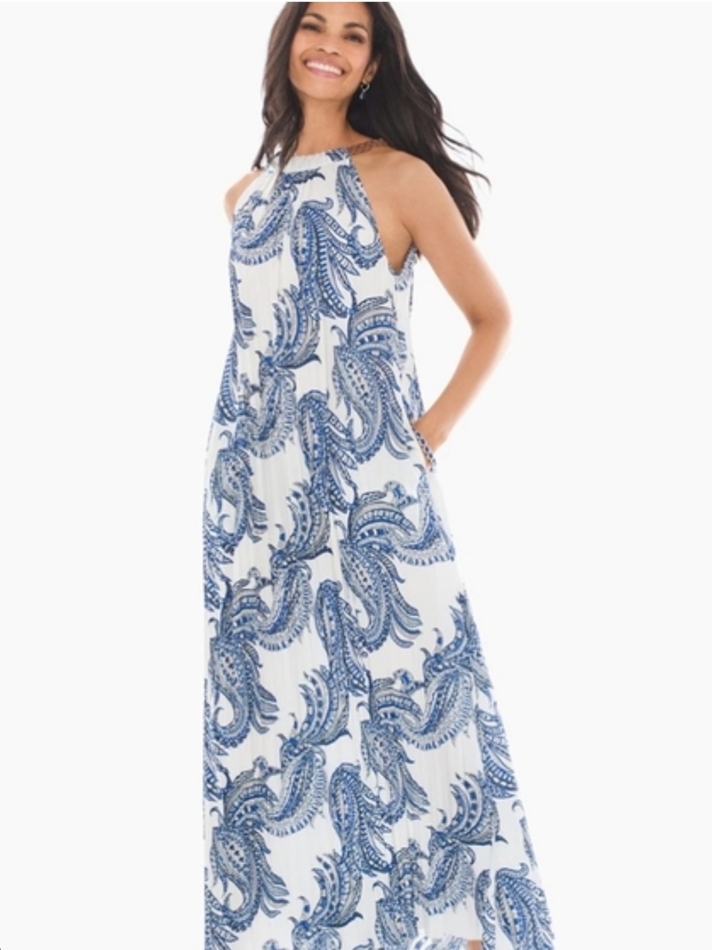 Chico's Navy and White Paisley Maxi Dress